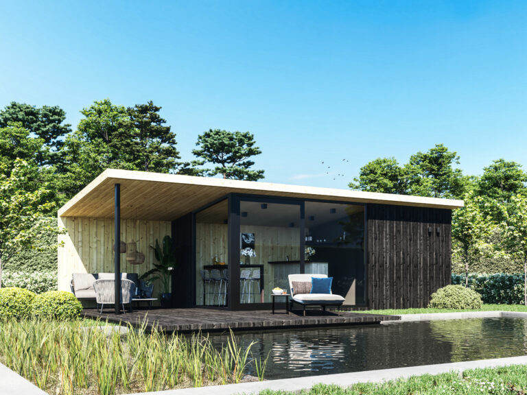 Systimber houten poolhouse met lounge